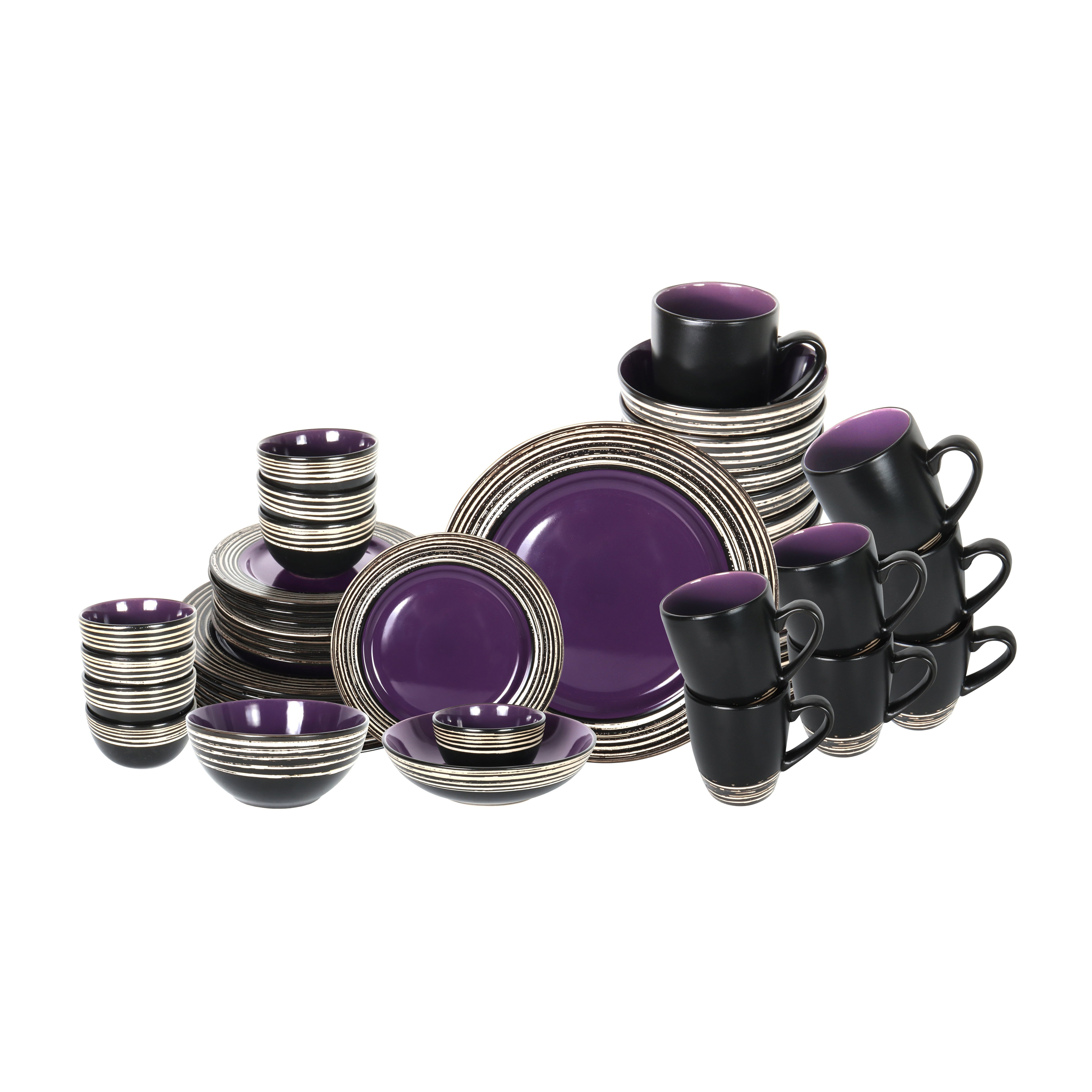Home Cooking Service - 48pcs Stoneware Dinnerware Set, Tree Bark
